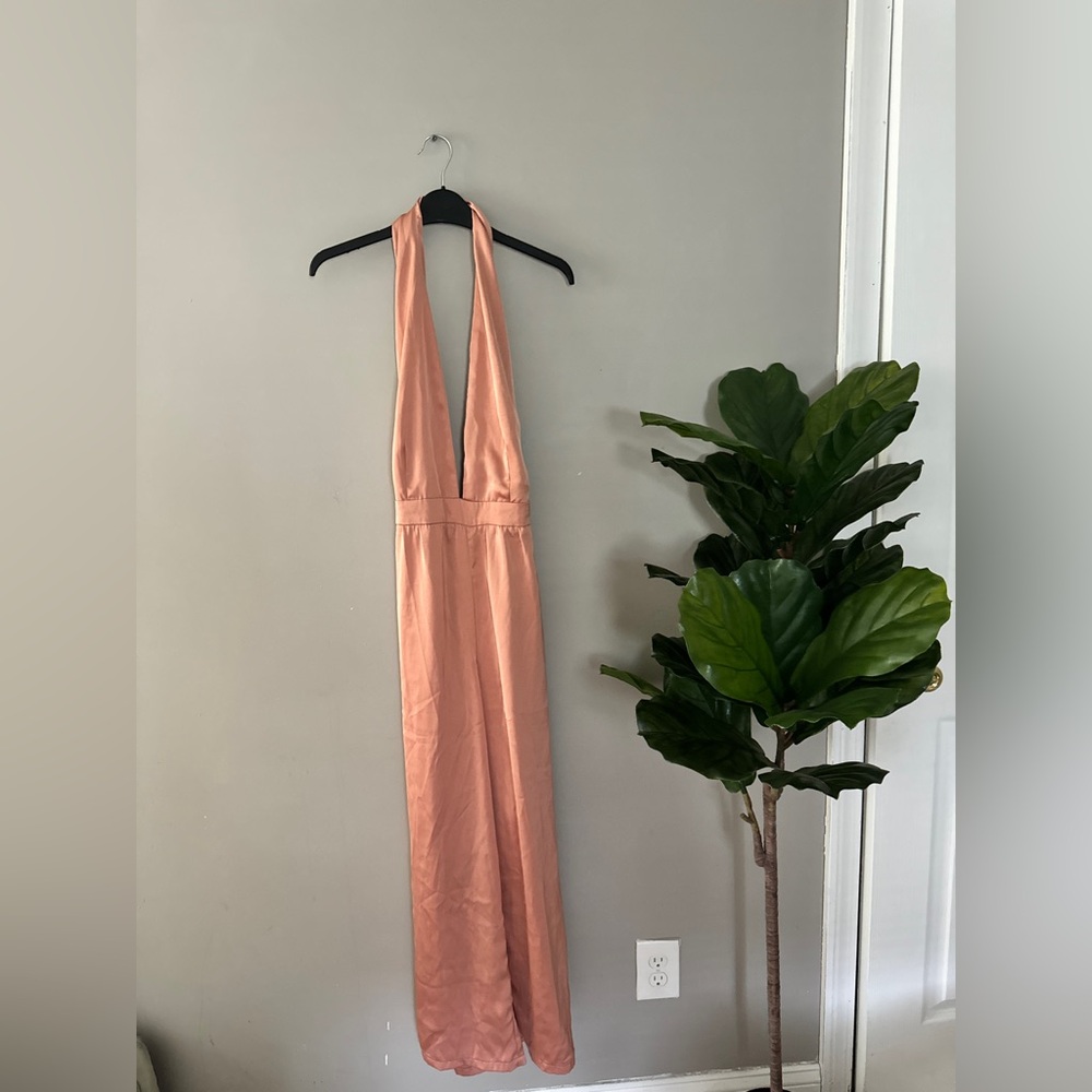 Boohoo petite satin plunge wide leg jumpsuit